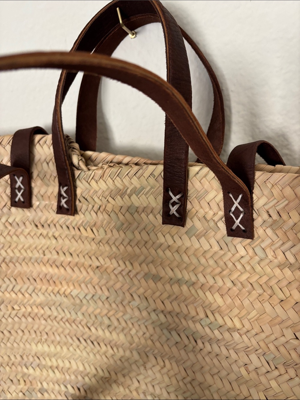 Natural Woven Backpack with Leather Straps - Picture 6 of 8
